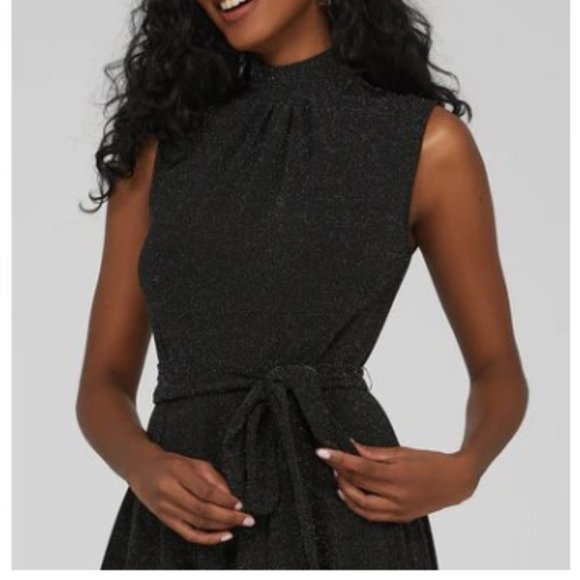 Metallic Sparkle Mock Neck Midi Dress Size Small Black NWT - Picture 2 of 9